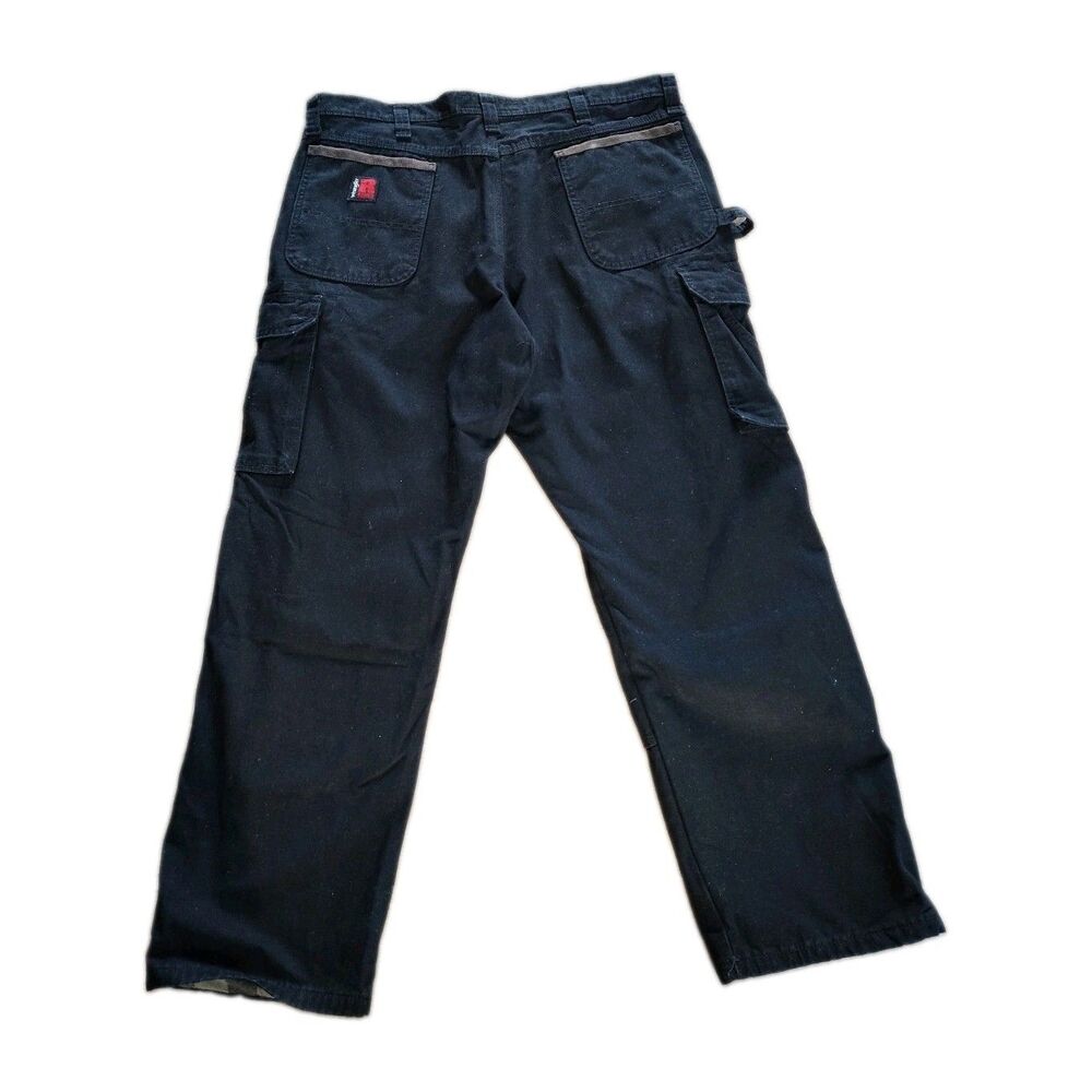 Wrangler Riggs Workwear Men 38x30 Black Ripstop Cargo Carpenter Double Knee NWOT